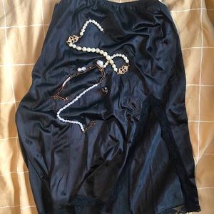 Grunge Silk black slitted mini slip skirt